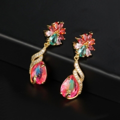 Copper Inlaid Zircon Diamond Flower Earrings Wholesaler