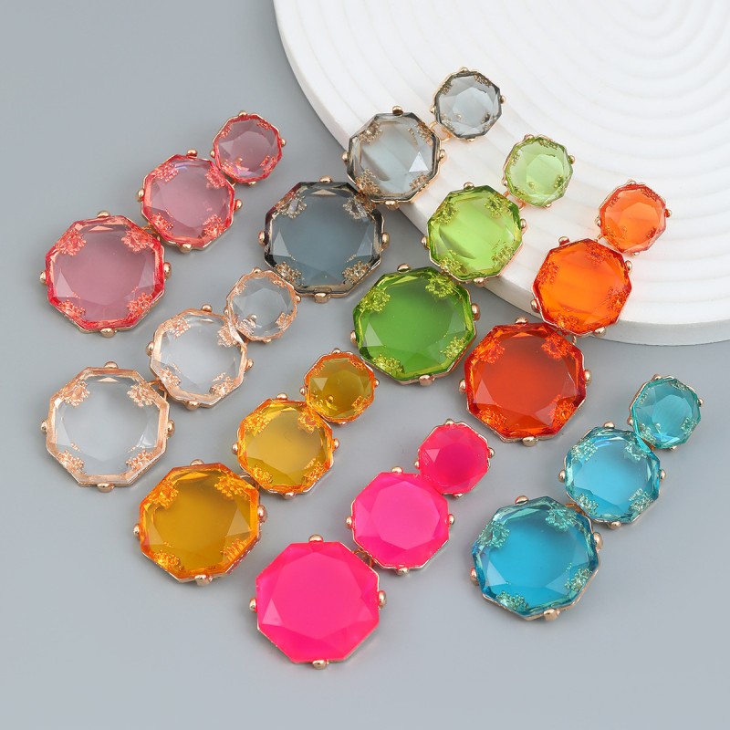 Resin Octagon Long Earrings Wholesalers