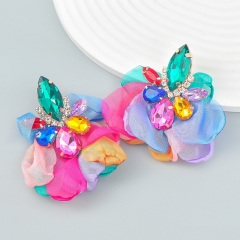 Diamond-encrusted Fabric Flower Earrings Wholesalers