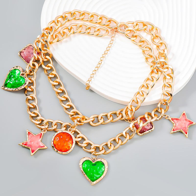 Collar Multicapa Con Colgante De Corazón De Estrella Cuadrada De Cinco Puntas Mayorista