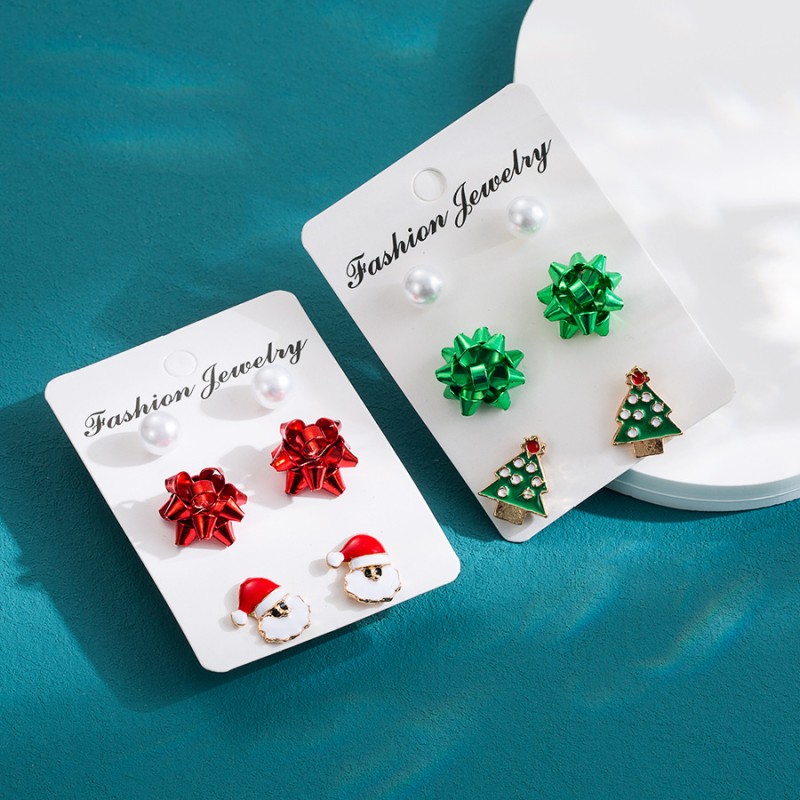 Christmas Tree Flower Pearl Earrings Three Piece Wholesaler