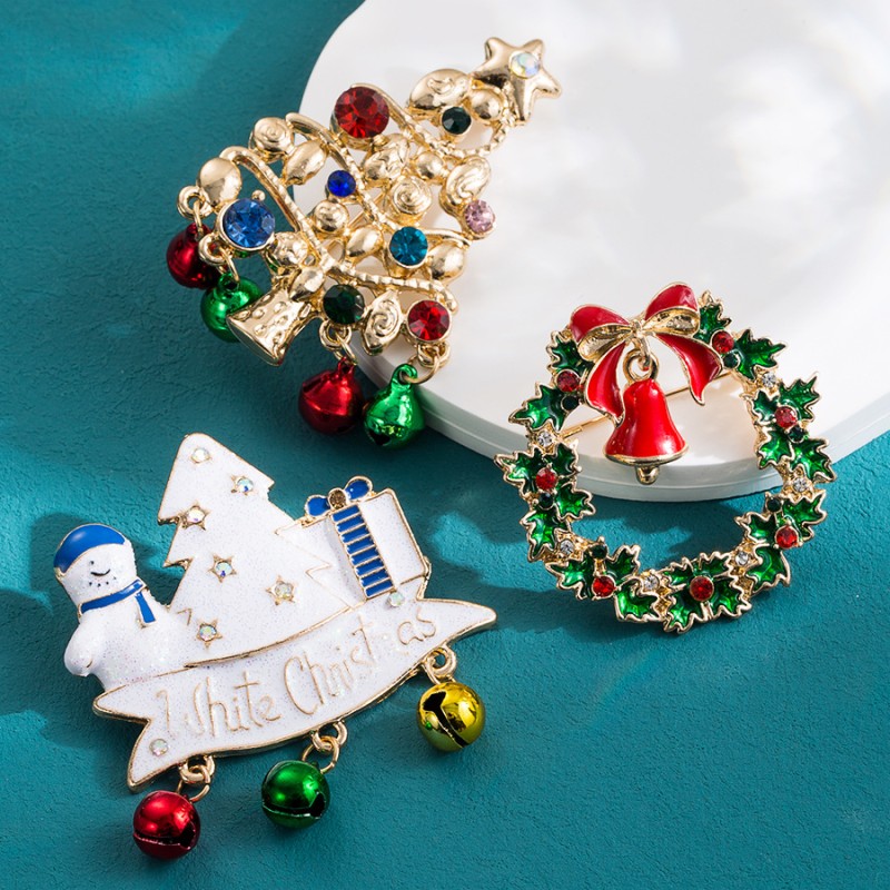 Christmas Bell Christmas Tree Snowman Diamond Brooch Wholesaler