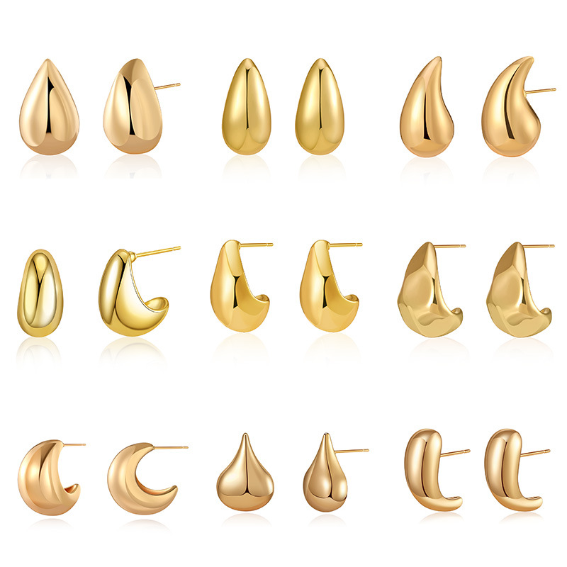 Diamond Drop Shaped Copper Plated 18K Real Gold Color Retaining Earrings Wholesalers