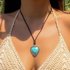 Turquoise Heart Pendant Adjustable Drawstring Necklace Wholesalers