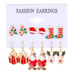 Christmas Snowman Snowflake Elk Christmas Tree Earrings Suit Wholesaler