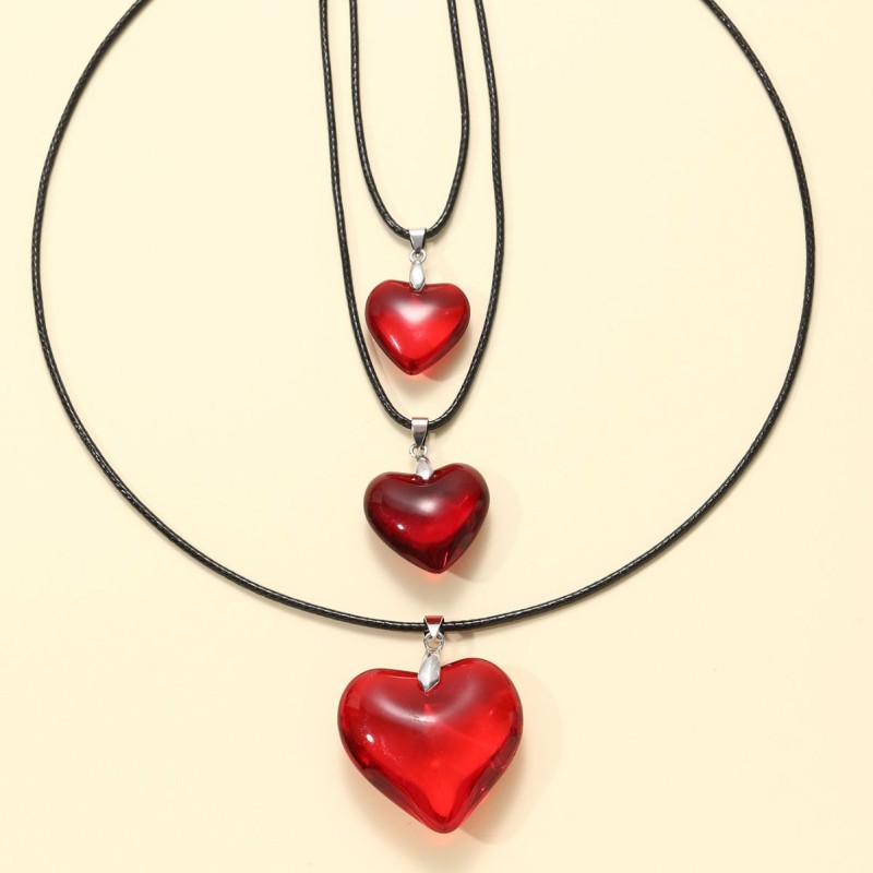 Glass Heart Pendant Leather Rope Necklace Wholesaler