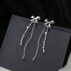 Silver Needle Asymmetric Tassel Bow Earrings Wholesaler