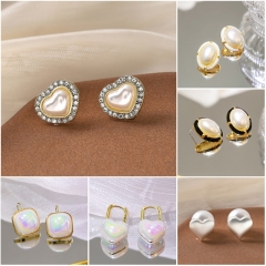 Silver Needle Oval Pearl Stud Earrings Wholesalers