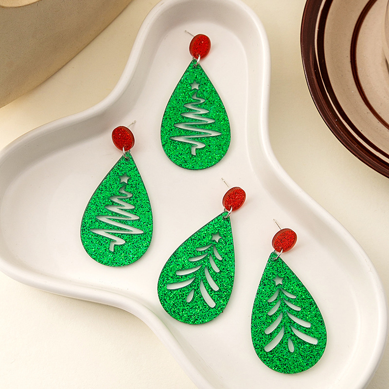 Christmas Silver Needle Leaves Hollow Earrings Wholesalers