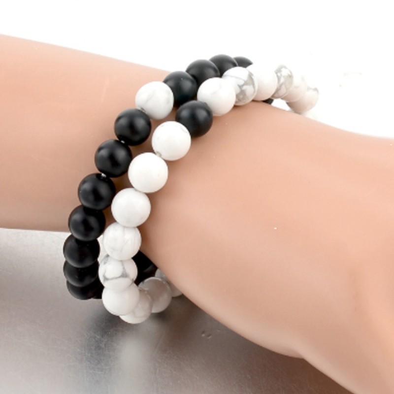 Pulsera De Pareja De 8mm De Turquesa Blanca Esmerilada Negra Mate Para Hombres Y Mujeres Pulsera De Juego De Pulsera De ágata