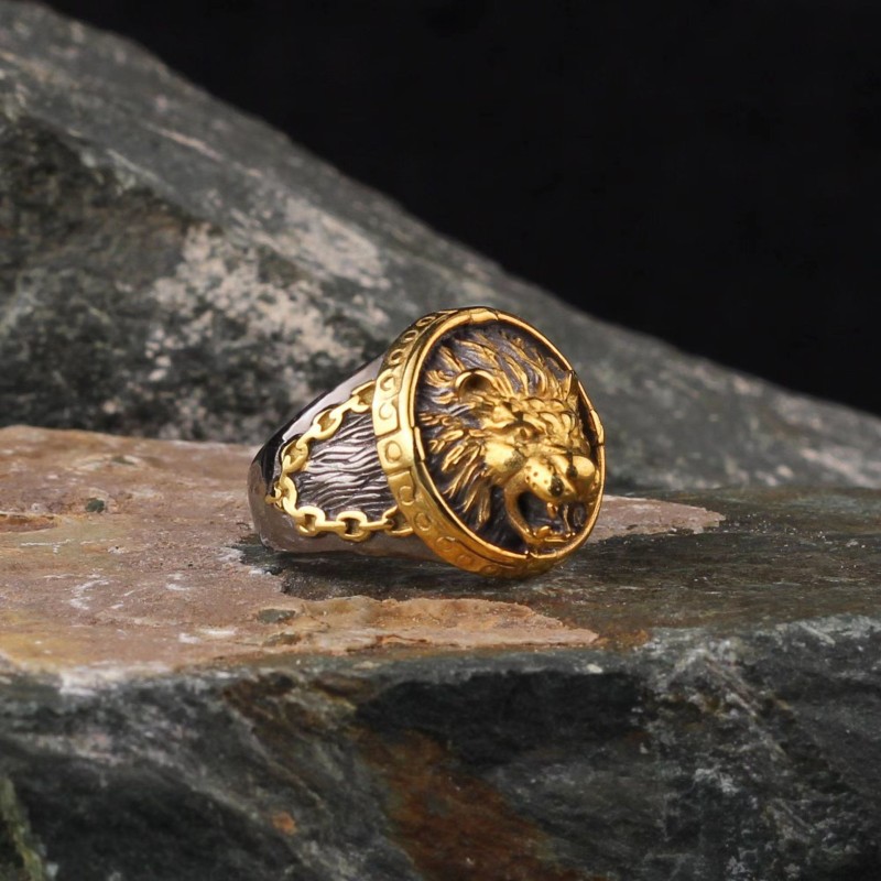 Anillo De Hombre Cabeza De León Dorado Mayorista