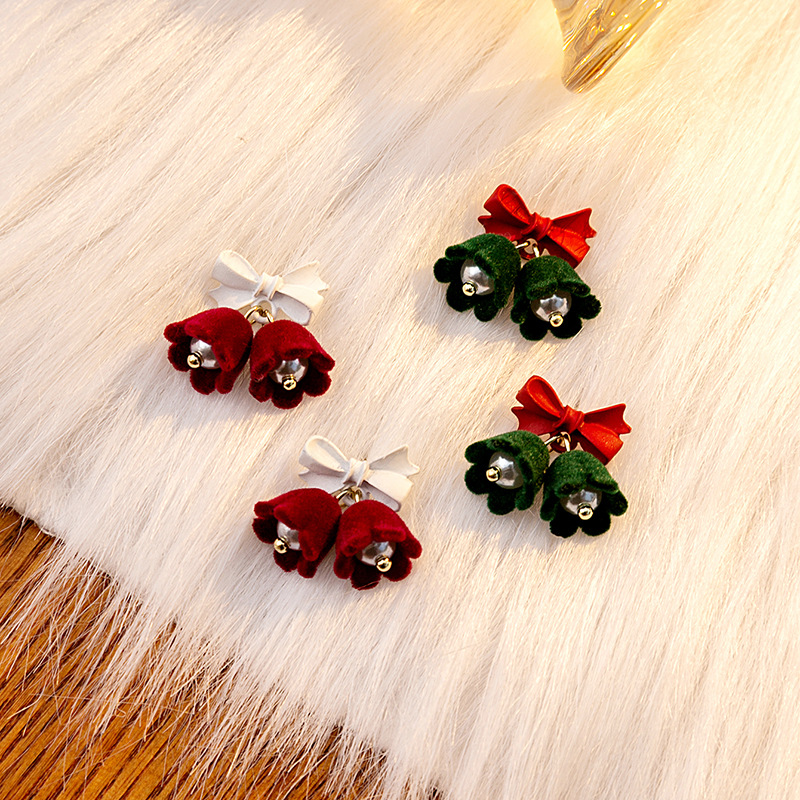 Silver Pin Bow Pearl Christmas Earrings Wholesaler