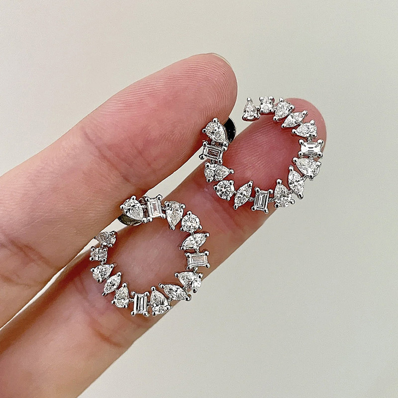 Copper Set Zircon Geometric Stud Earrings Wholesalers