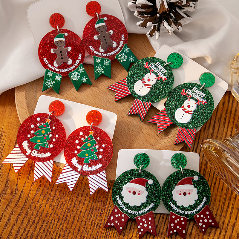 Silver Needle Christmas Snowman Gingerbread Christmas Tree Earrings Wholesaler