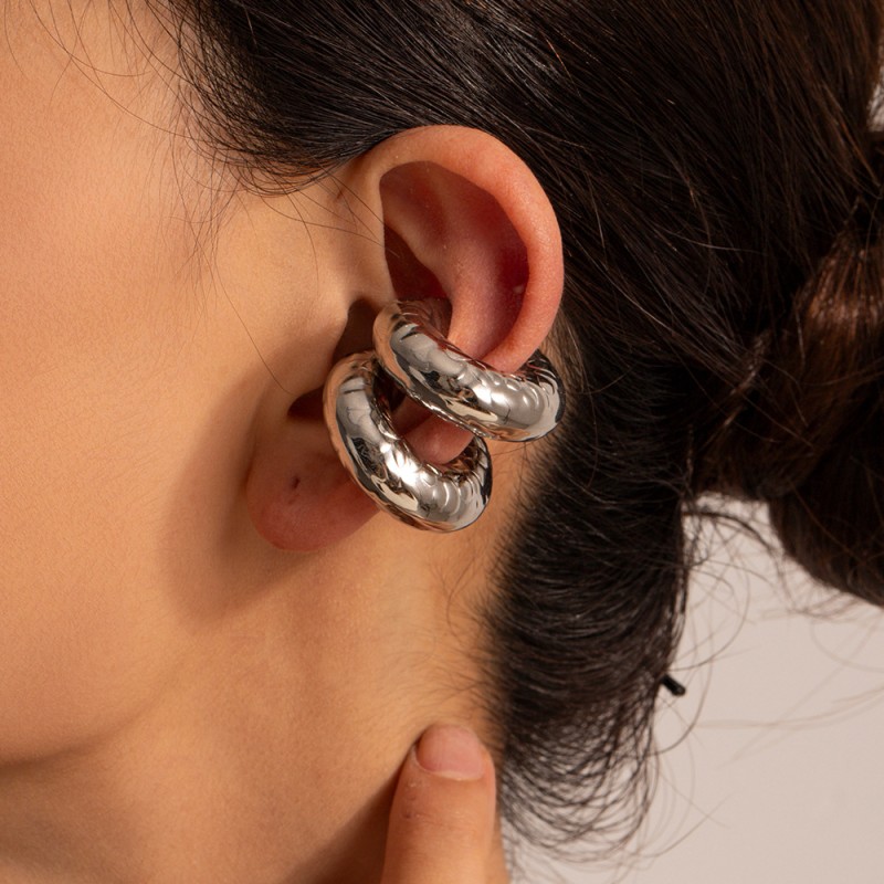 18K Gold Stainless Steel Coarse Grain Hollow Ear Ring Wholesaler