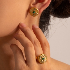 18k Gold Stainless Steel Set Malachite Devil's Eye Earrings Ring Wholesalers