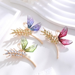 Broche De Mariposa De Espiga De Trigo Con Incrustaciones De Diamantes