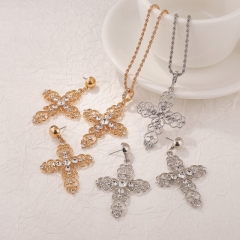 Hollow Diamond Cross Necklace Earrings Set Wholesalers