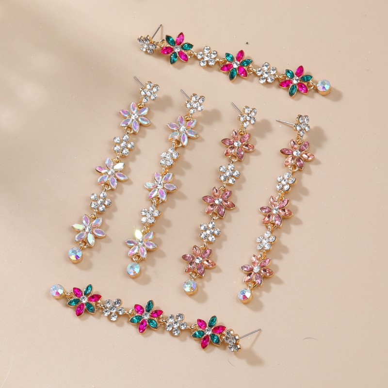 Multi-layer Diamond-encrusted Flower Long Earrings Wholesalers