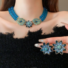 Diamond Double Flower Necklace Earrings Wholesaler