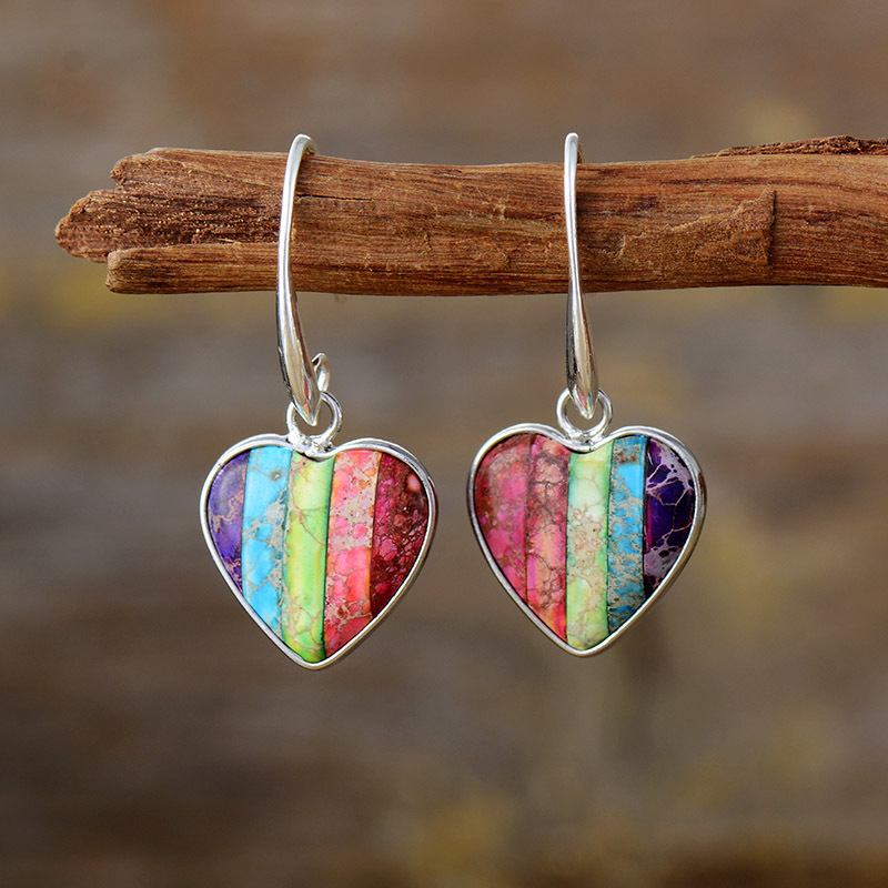 Heart-shaped Colored Stone Earrings Wholesalers