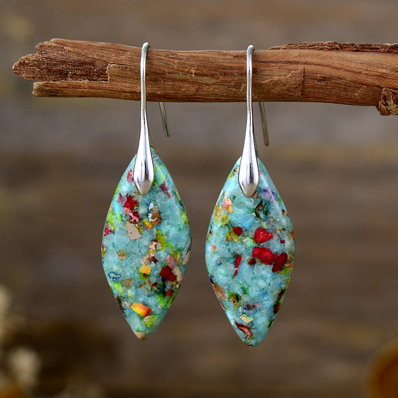 Aretes Colgantes De Hoja De Piedra Natural Al Por Mayor