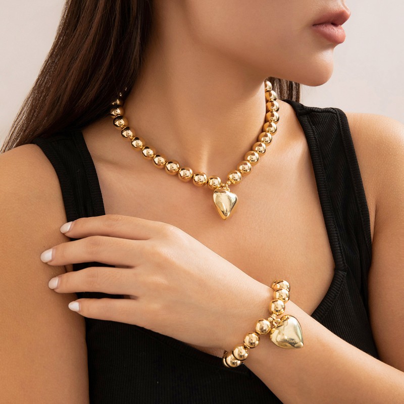 Pearl Love Pendant Necklace Bracelet Set Wholesalers