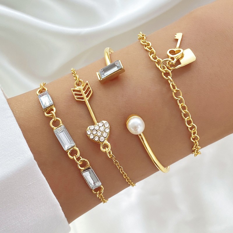 Key Lock Pearl Opening Bracelet Set Wholesaler