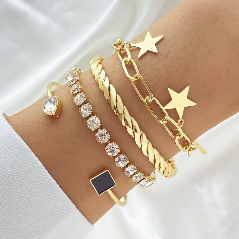 Juego De Pulsera Abierta Cuadrada Estrella Mayorista