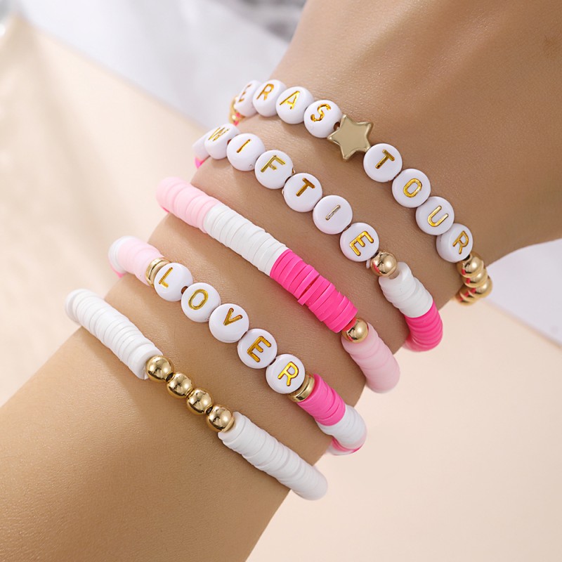 Colorful Soft Pottery Letter Bracelet Set Wholesalers