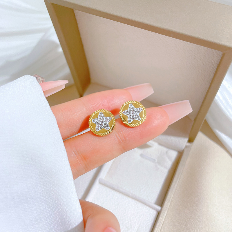 Diamond Round Pentagram Stud Earrings Wholesalers