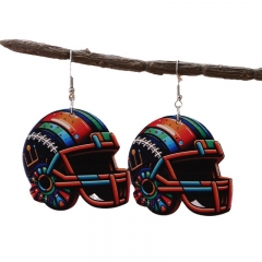 Rugby Helmet Wooden Single Side Printed Earrings Wholesalers