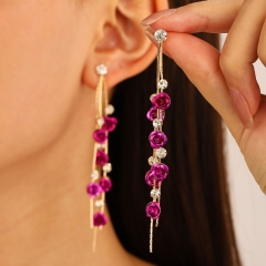 Diamond Rose Flower Tassel Earrings Wholesalers