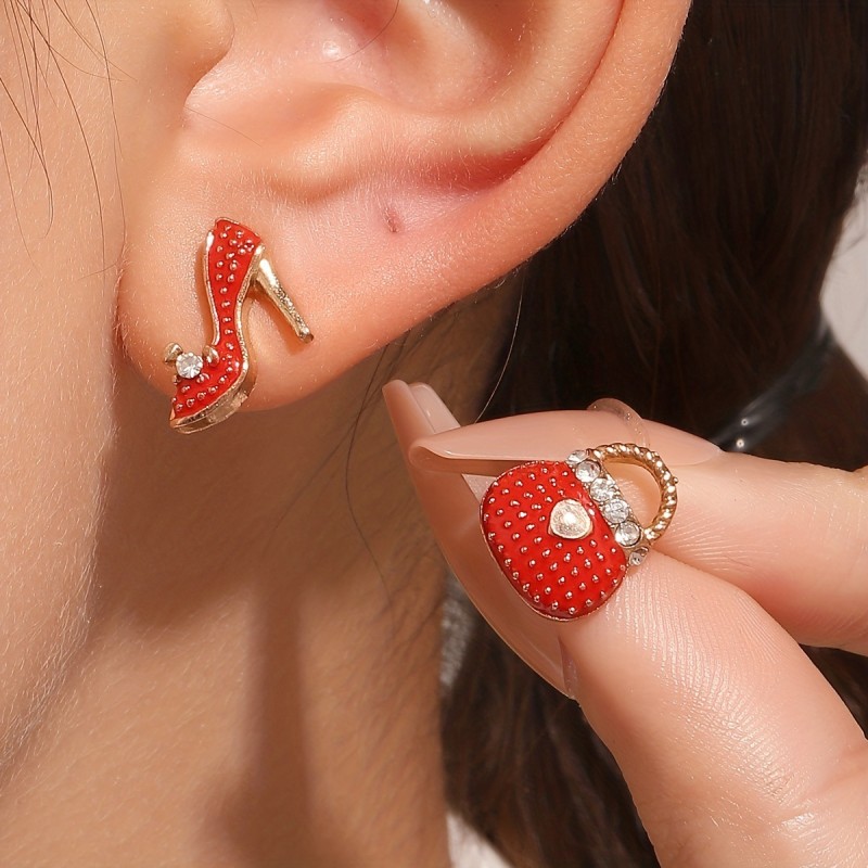 Bag High Heels Asymmetric Studded Earrings Wholesalers