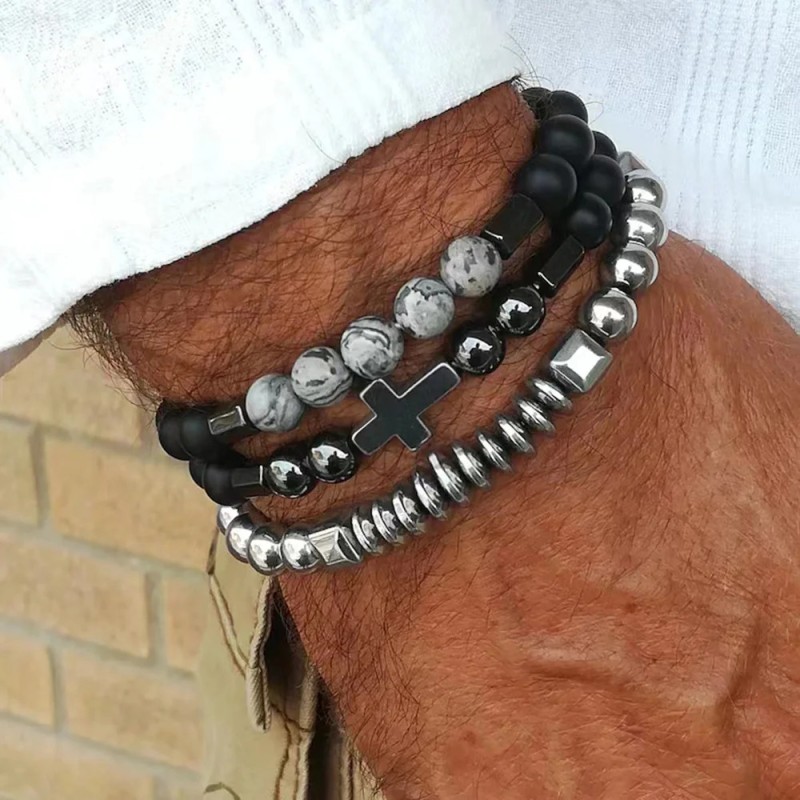 Juego De Pulsera De Hombre De ágata Cruzada Mayorista