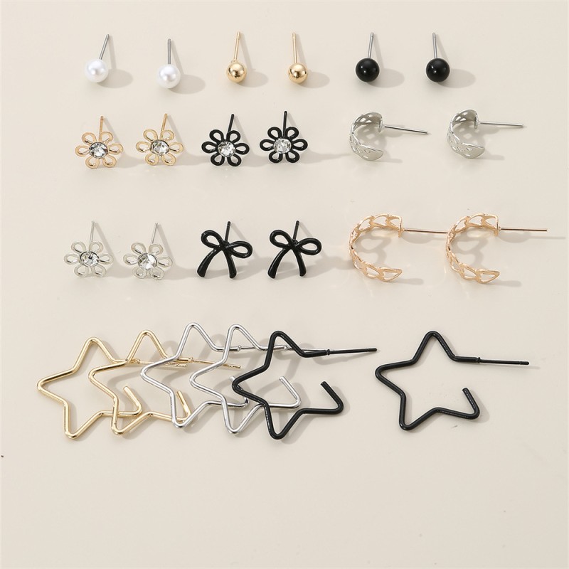 Juego De Pendientes De Perlas De Lazo De Estrella Mayorista