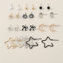 Juego De Pendientes De Perlas De Lazo De Estrella Mayorista