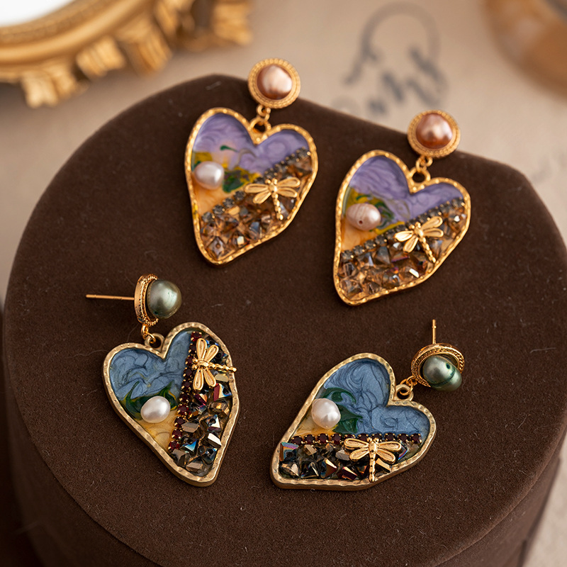 Pendientes De Amor De Pintura Al óleo De Perlas Al Por Mayor