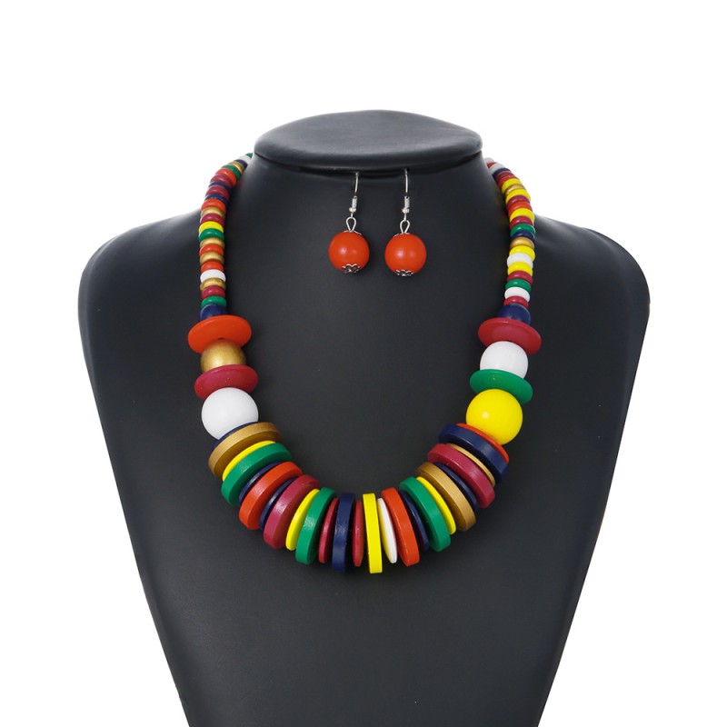 Wooden Beads Necklace Earrings Suit Wholesalers