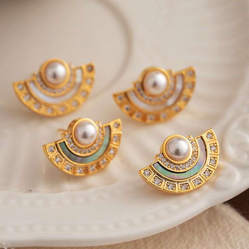Pendientes Semicircular De Perlas De Diamantes Al Por Mayor