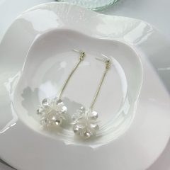 Pendientes De Flores Con Flecos Largos De Aguja De Plata Mayorista