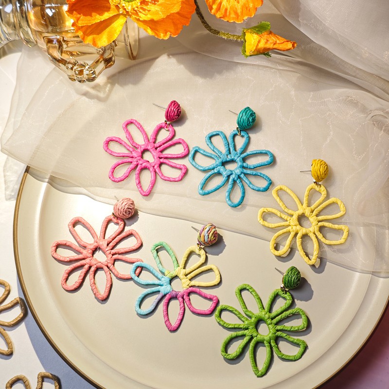 Mayorista De Pendientes De Flores Huecas De Rafia