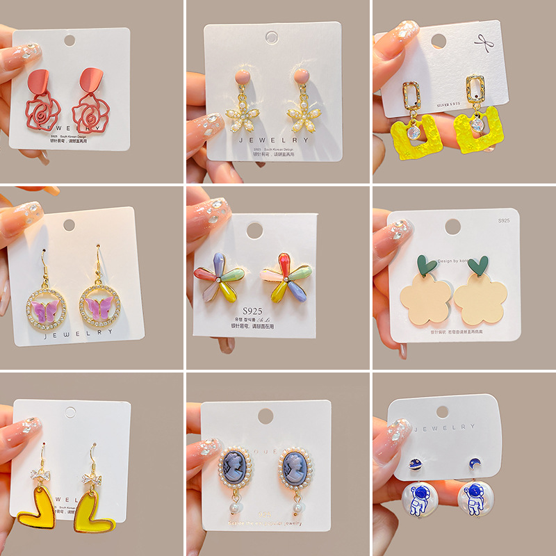 Silver Needle Love Butterfly Flower Pendientes Mayorista