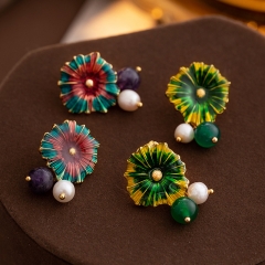 Silver Needle Pearl Flower Ear Stud Wholesaler