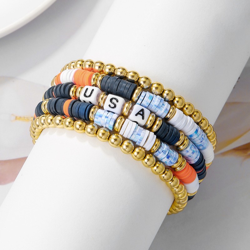 USA English Bead Elástico Juego De Pulseras Apiladas Mayorista