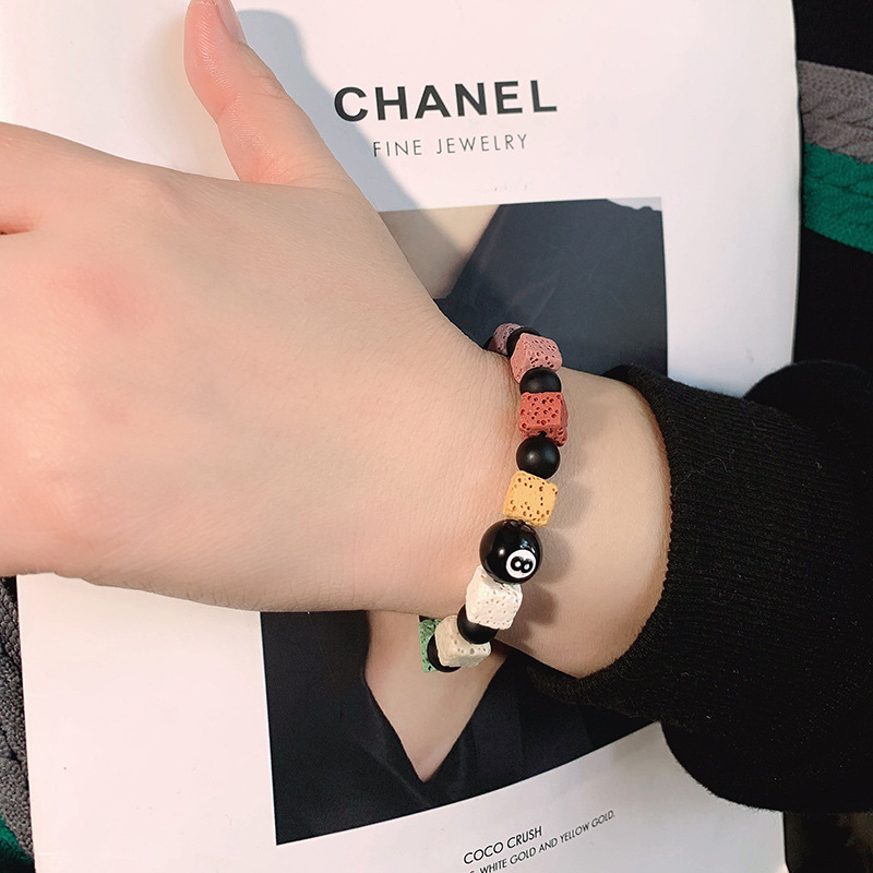 Pulsera Elástica De Piedra Volcánica Cuadrada