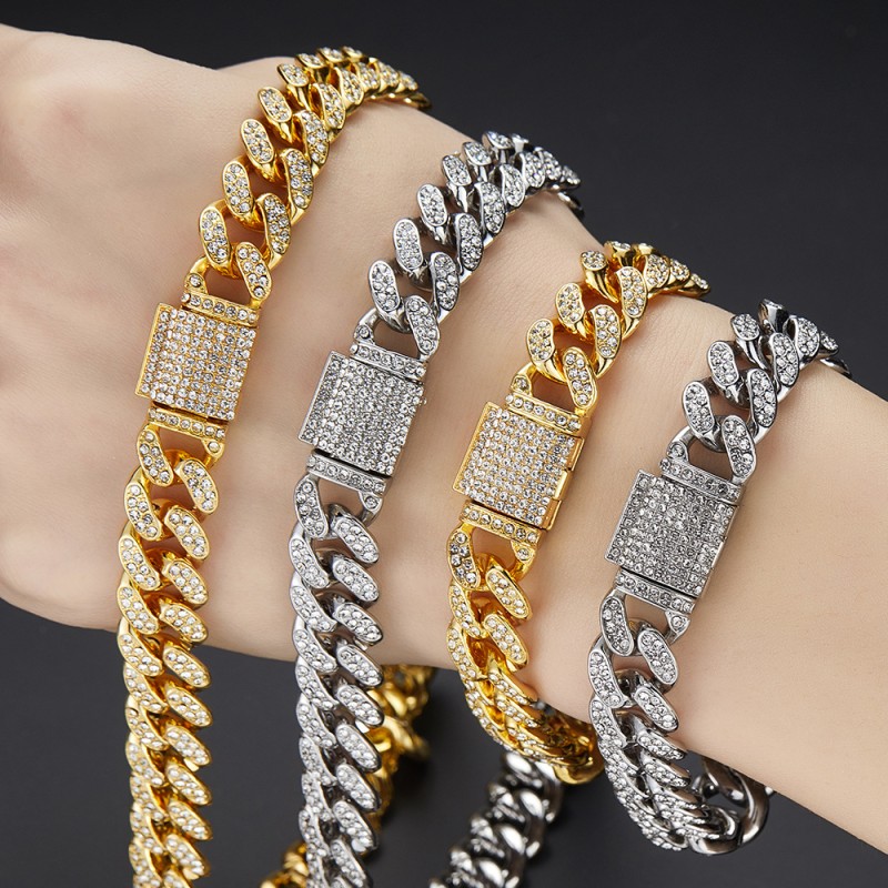 Full Diamond Cuban Chain Men Bracelet Necklace Wholesaler