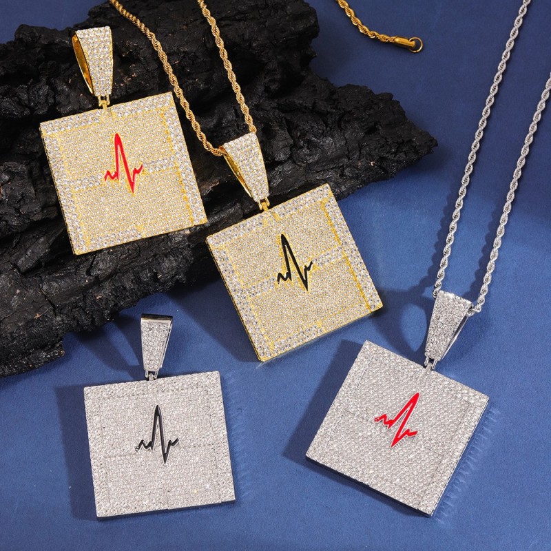 Full Diamond ECG Pendant Men's Necklace Wholesalers