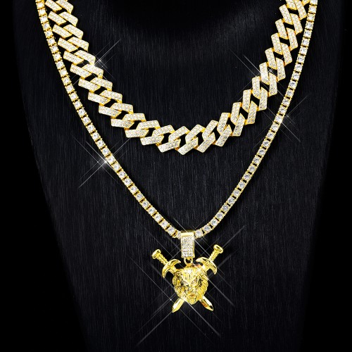 Gold Single Pendant Tennis Chain
