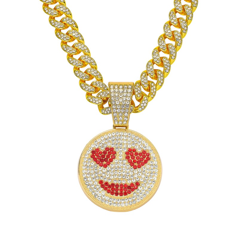 Lleno De Diamantes Sonriente Diamante Rojo Amor Collar Mayorista